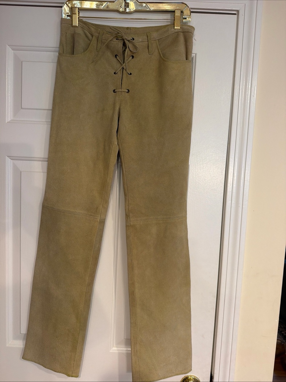 Vintage Free People green suede lace up pants Y2K